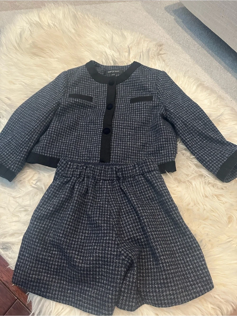 Two-Piece Houndstooth Jacket and Skort Set in Navy and Black